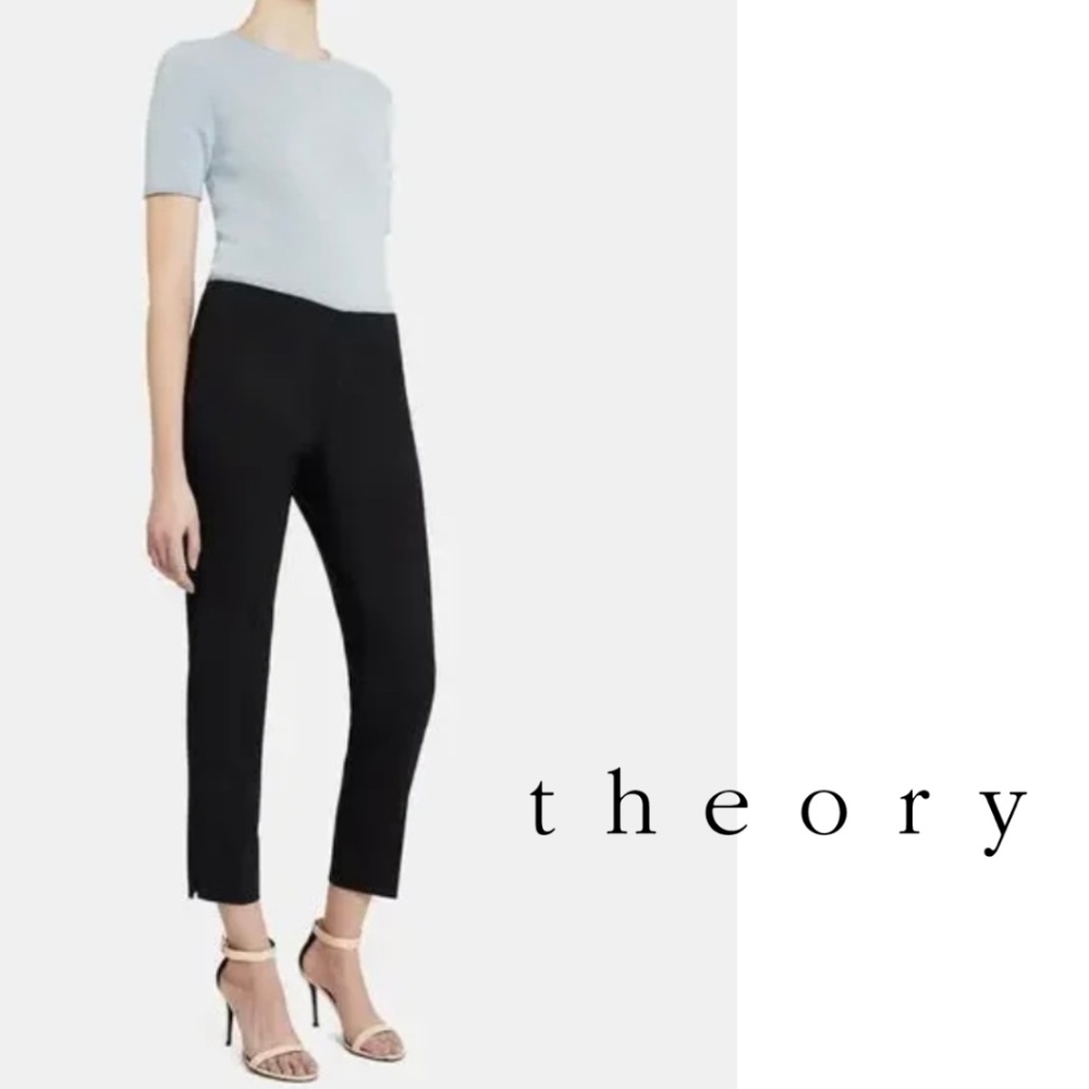 Theory Belisa Cropped Dress Pants in Sevona Stretch Wool Black Size 10